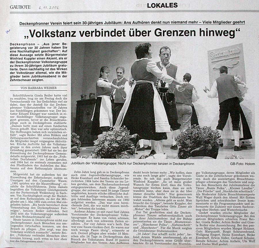 Artikel im Gäuboten vom 6.11.2006